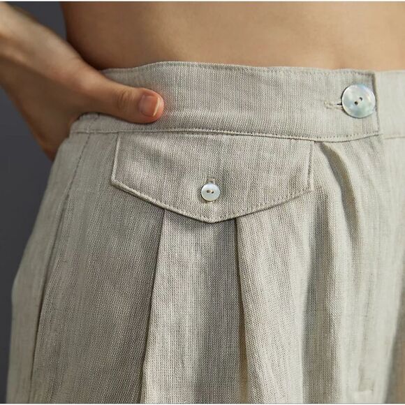 Anthropologie Sovere Instance High Waist Wide Leg Oatmeal Pleated Linen Pants L - Picture 3 of 14